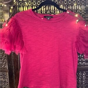 Lea and Viola pink ruffled sleeve shirt XXS